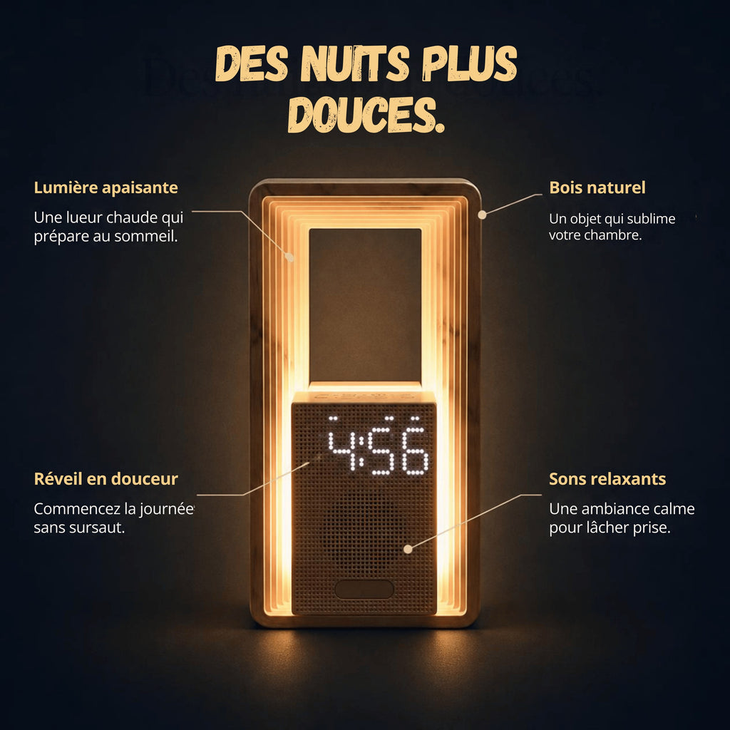 Ouaah : lumière apaisante, bois naturel, réveil en douceur, sons relaxants