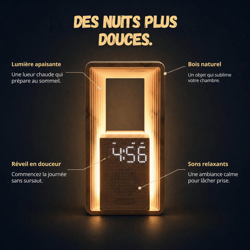 Ouaah : lumière apaisante, bois naturel, réveil en douceur, sons relaxants
